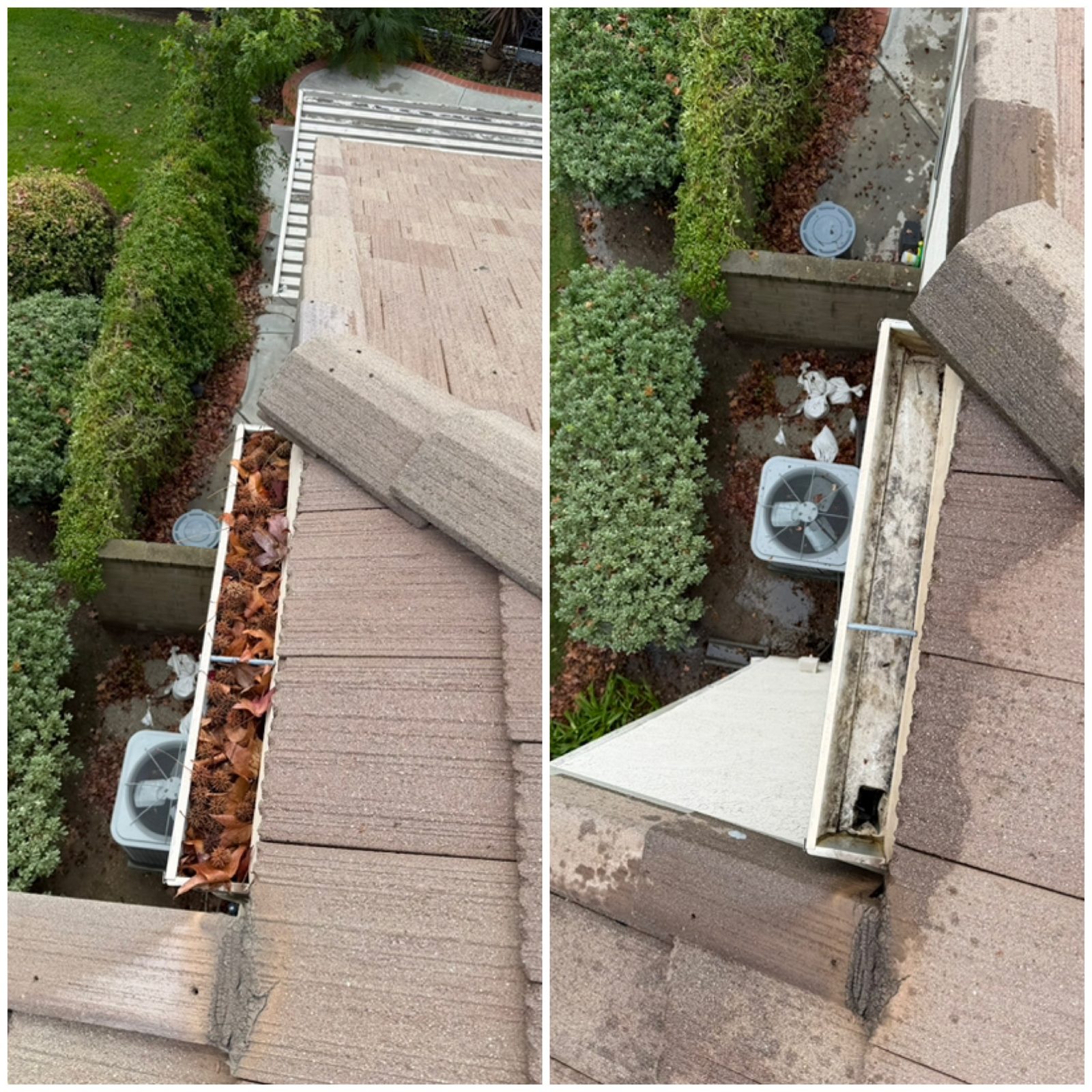 Gutter cleaning before and after