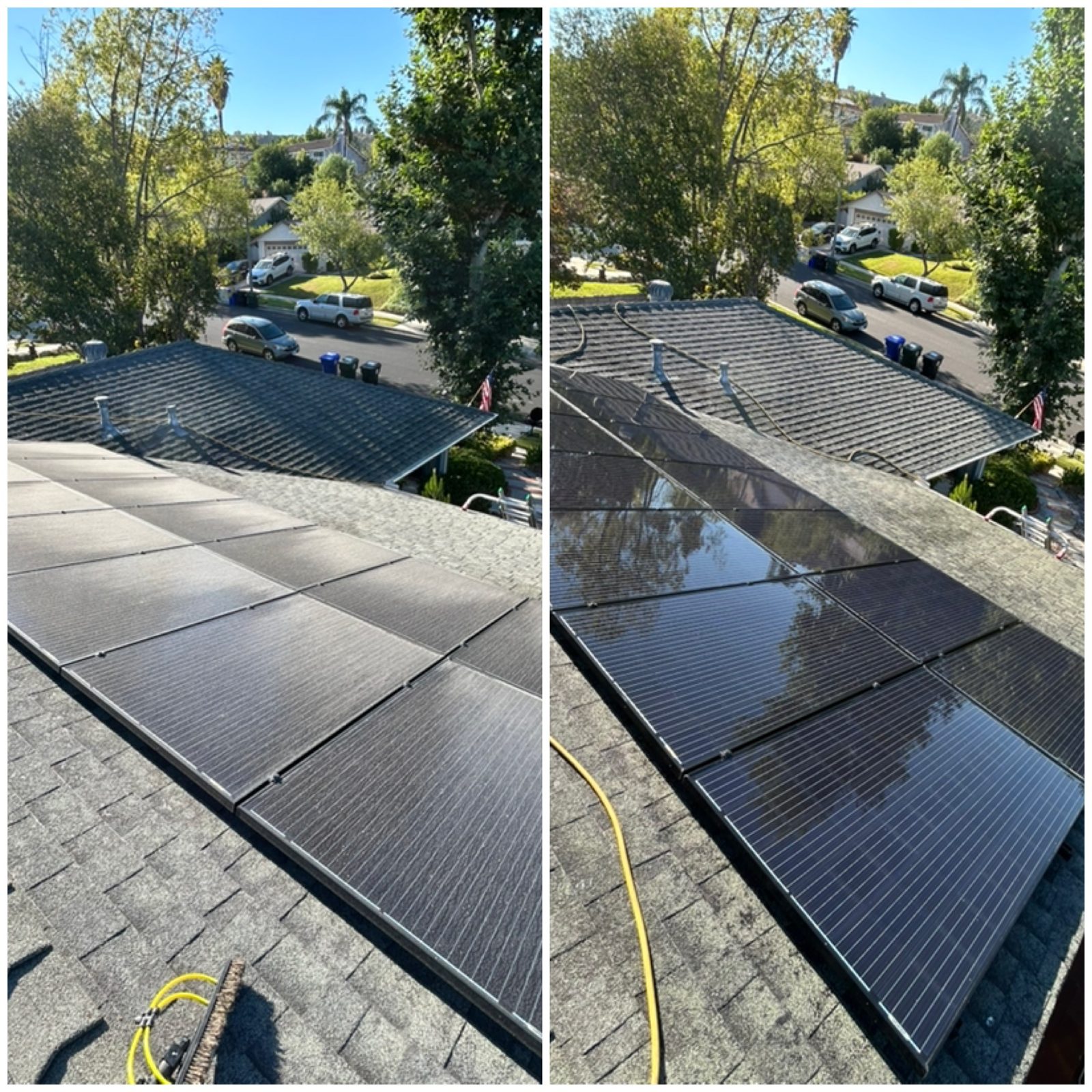 Solar panels before and after cleaning